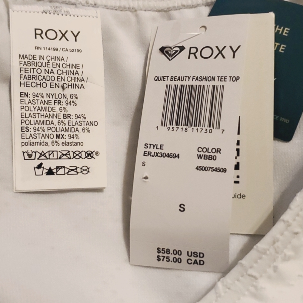 ROXY SWIM Quiet Beauty Crop Tee Bikini Eyelet Printed Swimsuit Top - Picture 10 of 10